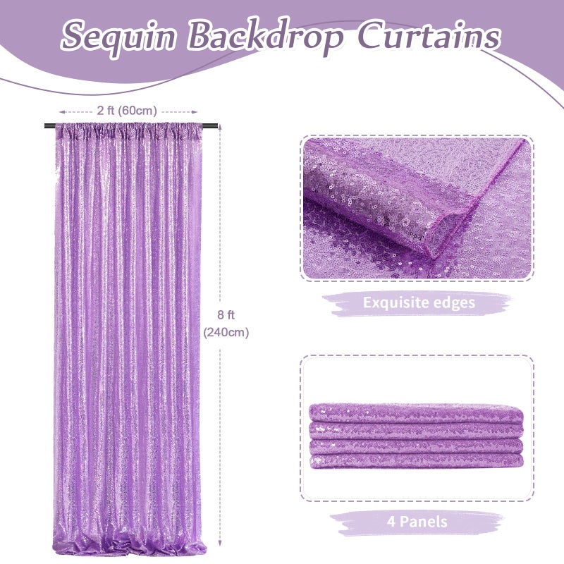 SoarDream Sparkly Sequin Backdrop Curtain 4 Pcs 2ftx8ft Wedding Party Backdrop Lavender Sequence Sequin Photo Booth Backdrop - Image 3